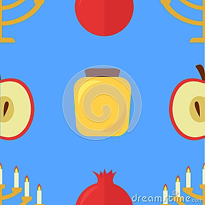 Apple and pomegranate pattern, honey, Menorah Vector Illustration